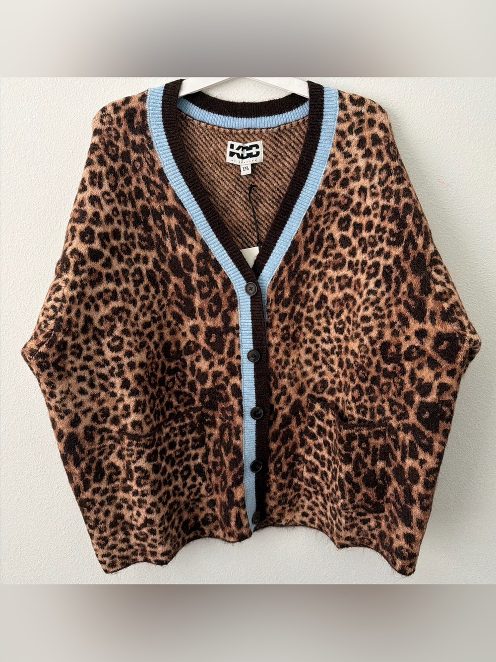 KBB Leopard Print Cardigan with Blue Trim - Women Sweater - Picture 3 of 6